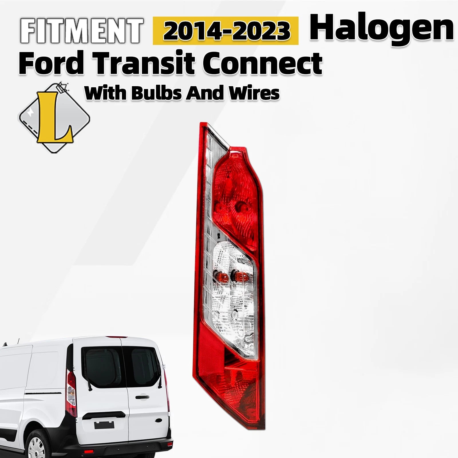 Tail Light for Ford Transit Connect (2014–2023) w/ Bulb & Wires, Left Side