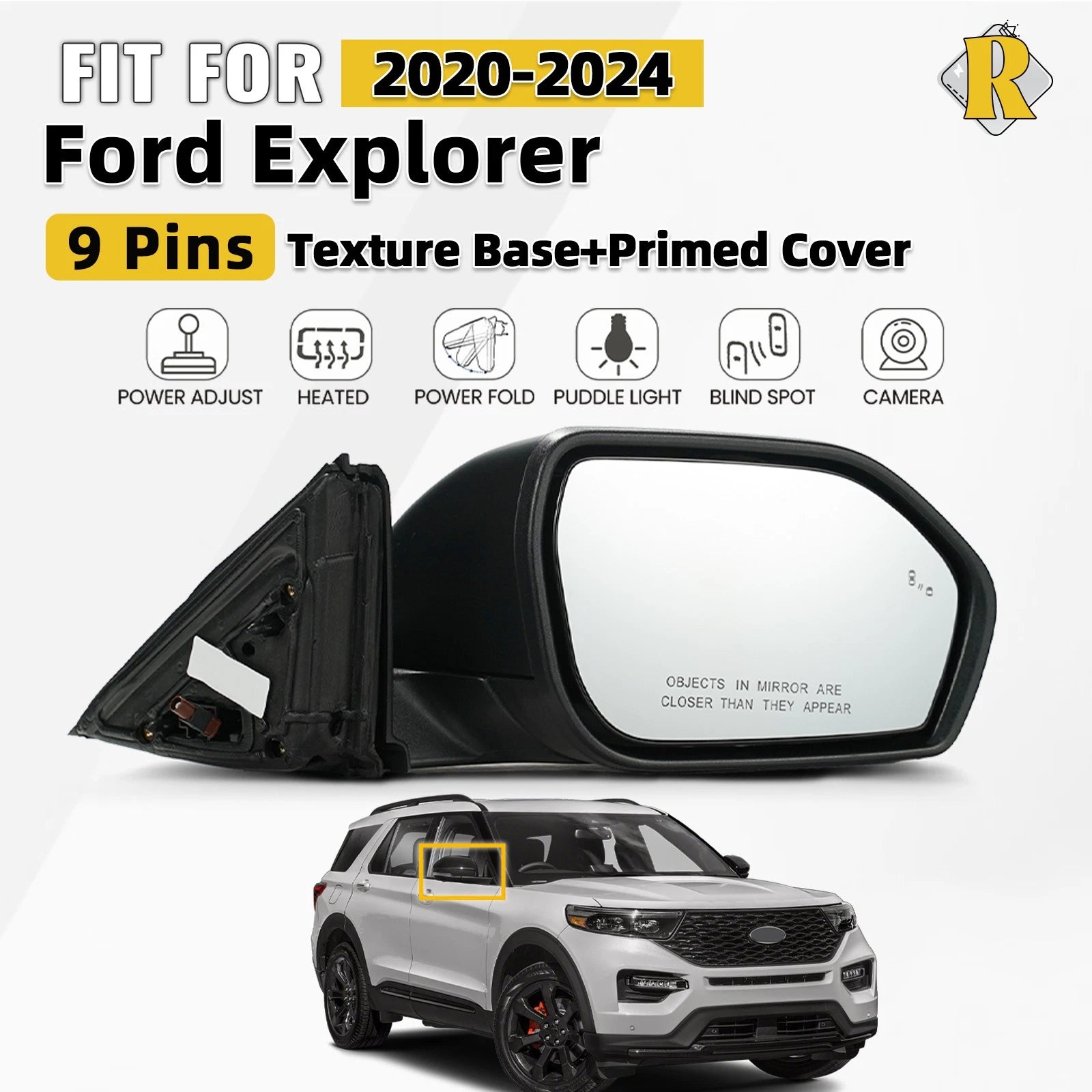 Power Side Mirror for Ford Explorer (2020–2024) Heated HD Camera Right 9 Pin