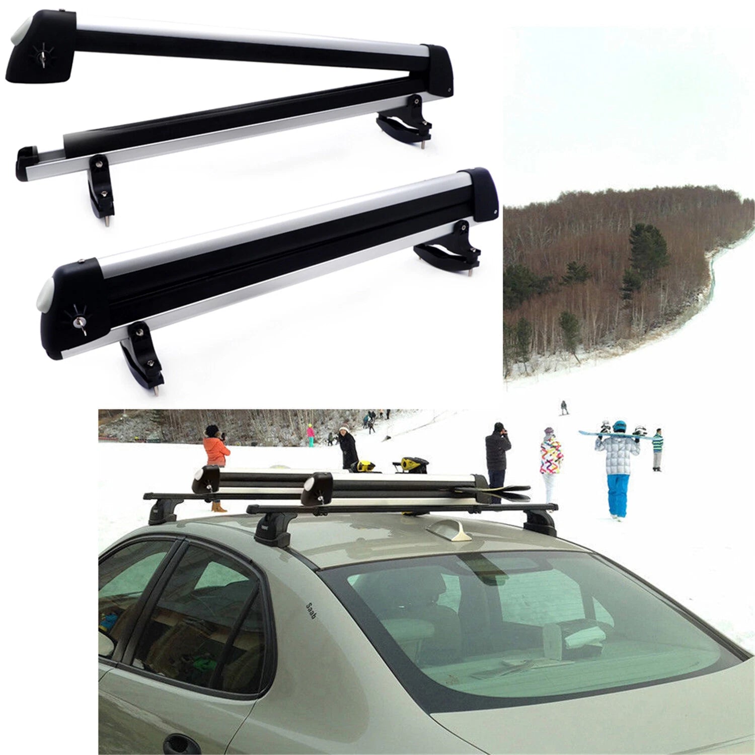 Rooftop SnowRack Plus Ski Rack for Cars (Fits 6 Pairs Skis, 4 Snowboards)