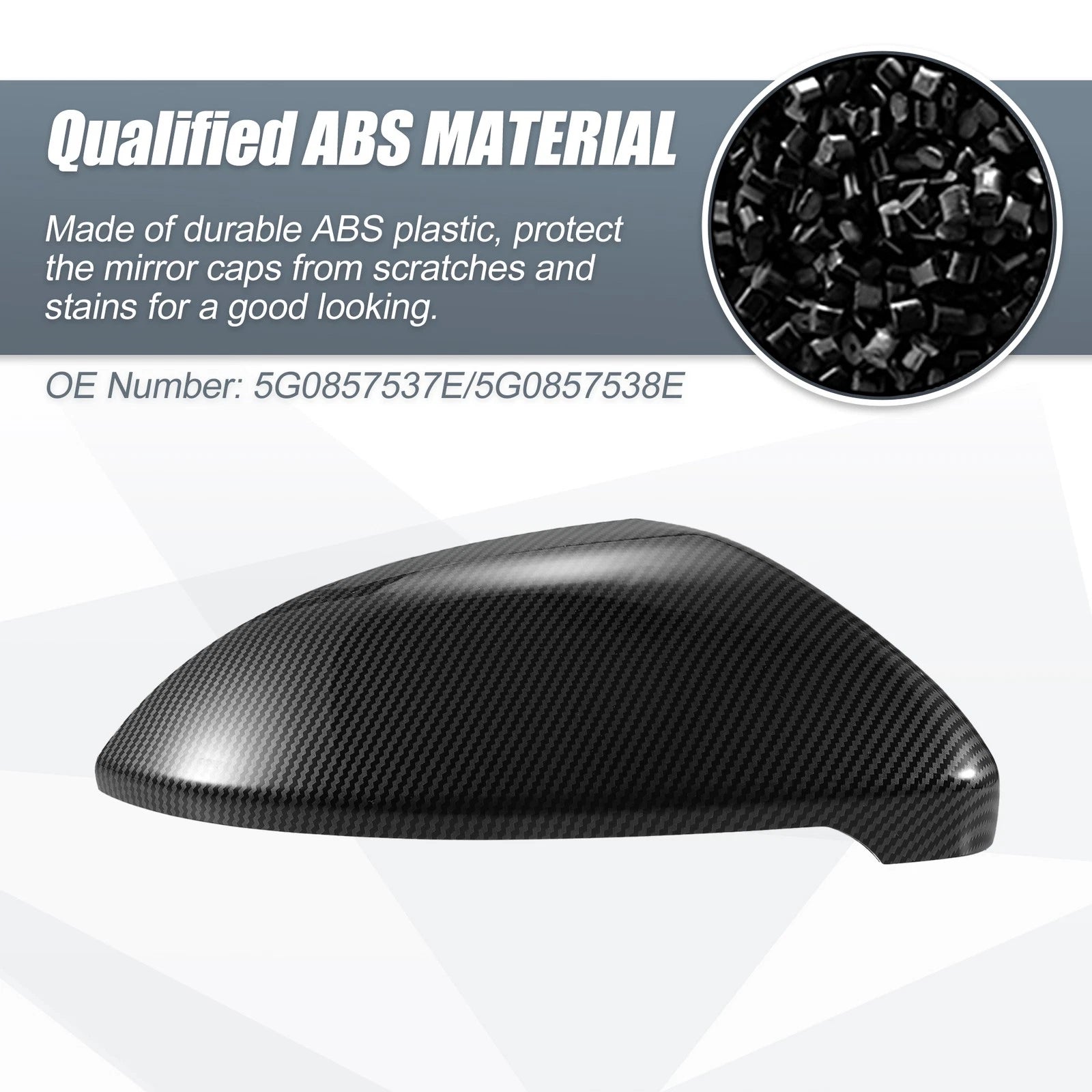 Pair Rearview Mirror Cover Cap Black Carbon Fiber for Volkswagen Golf MK7 (2015–2020)
