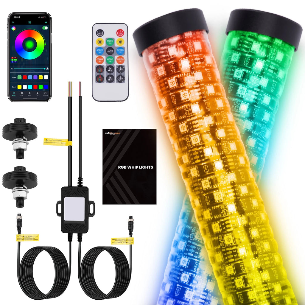 2X 1FT RGB 360° Spiral LED Whip Lights for ATV UTV RZR