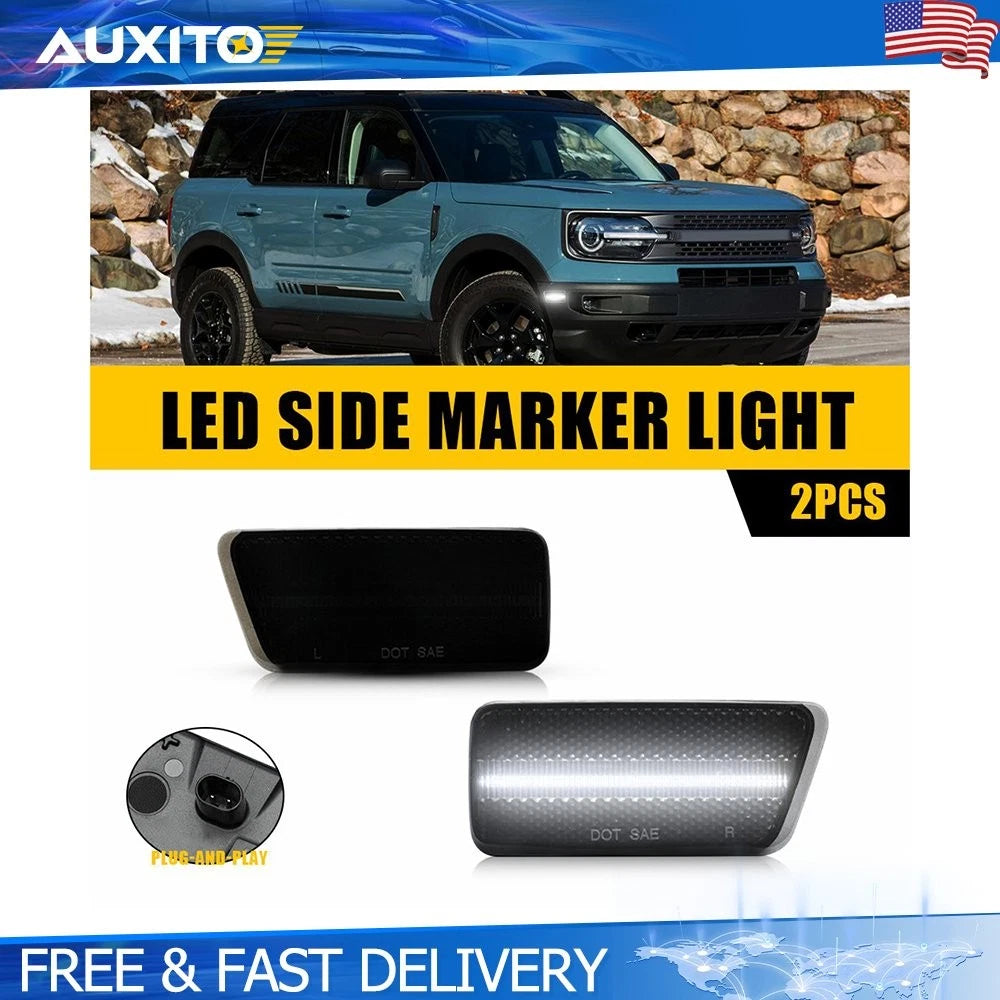 Smoked Lens White LED Front Fender Marker Lights for Ford Bronco Sport (2021–2023)