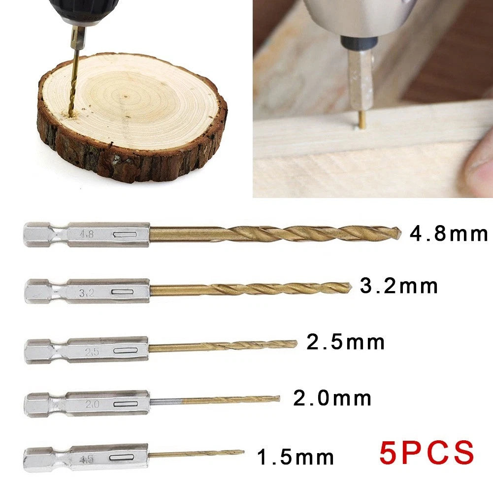 5pcs Titanium Drill Bit Set 1/4 Hex for Automotive Applications