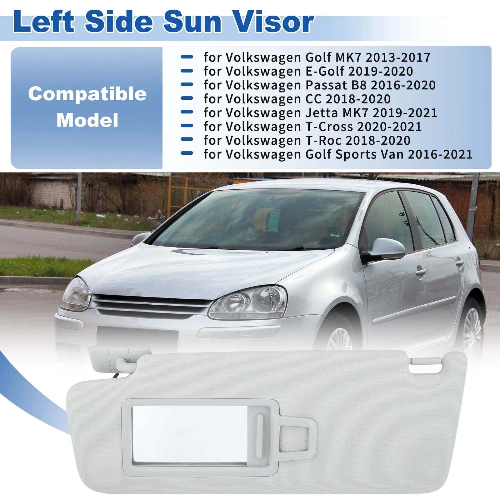Left Side Sun Visor for Volkswagen Golf MK7 (2013–2017) 5GG857551 Gray