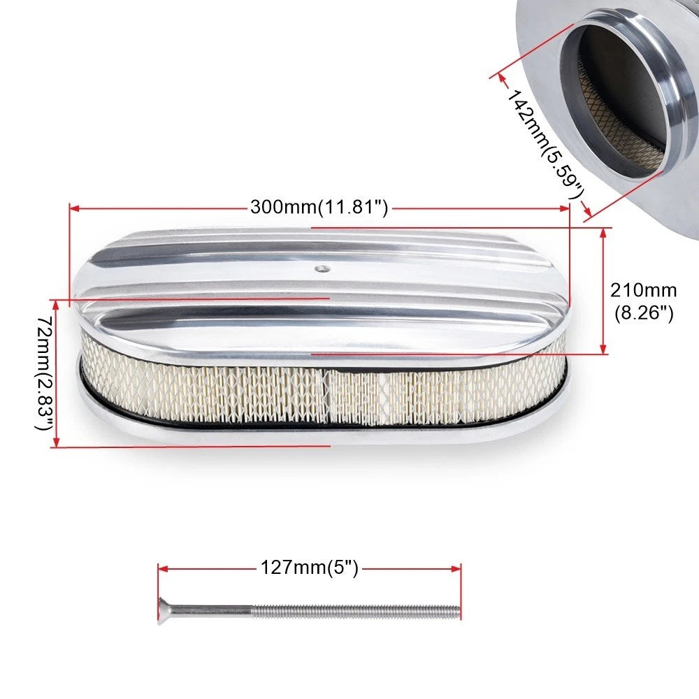 Chrome Half Finned Air Cleaner Set of 2 with Washable Filter, 12 x 2 Inch