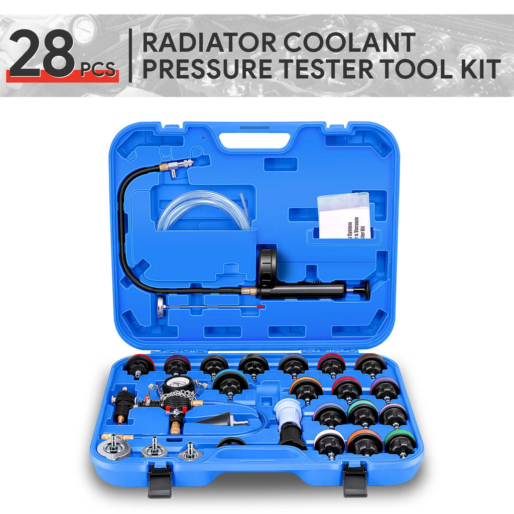 28Pcs Radiator Cooling System Pressure Tester & Vacuum Refill Tool Kit