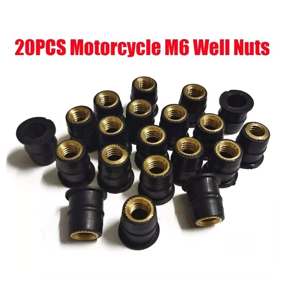 Set of 20 M6 Rubber Brass Well Nuts for Motorcycle Fairing Replacement