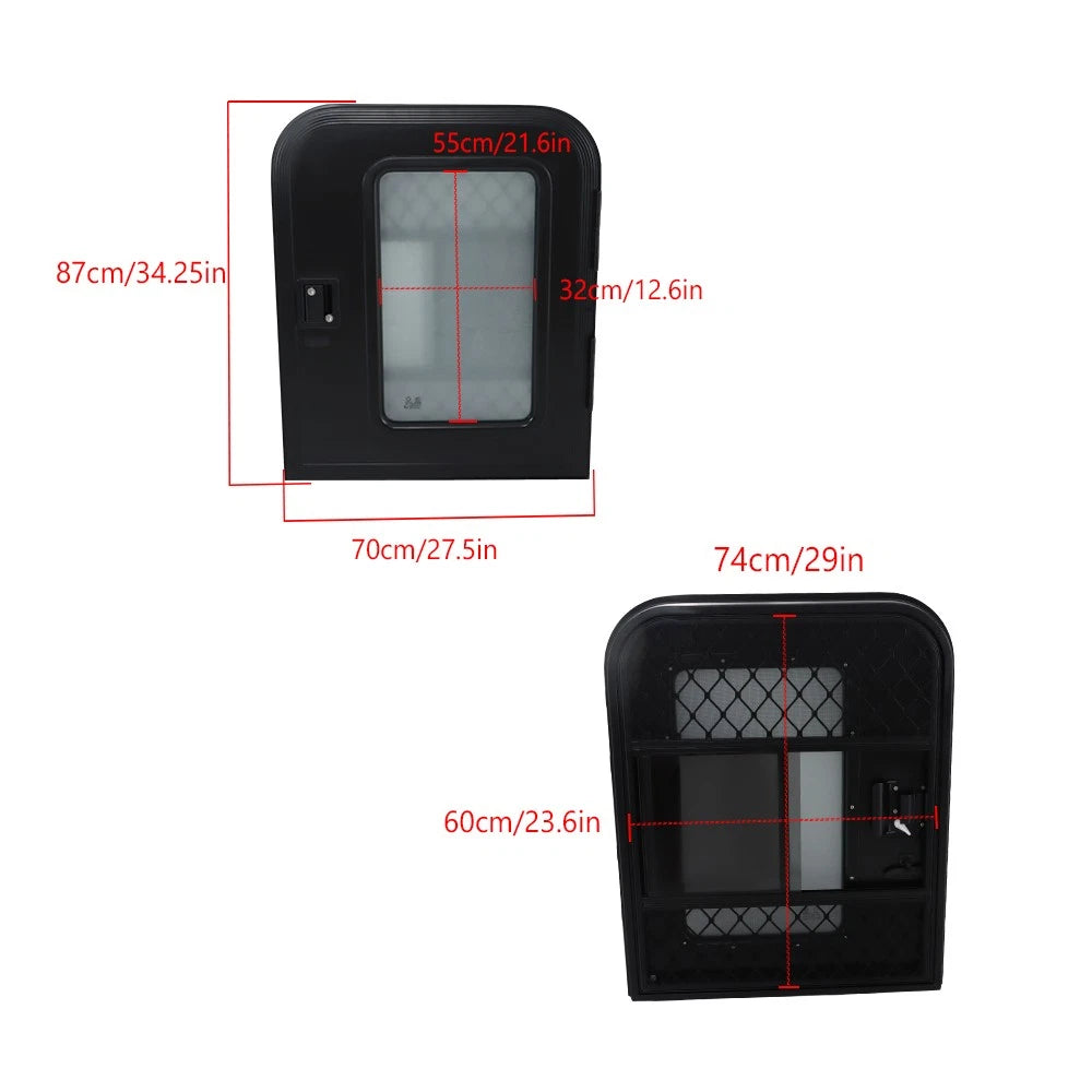 Passenger Side RV Entry Door for Teardrop Trailer (26" W × 32" H) Black