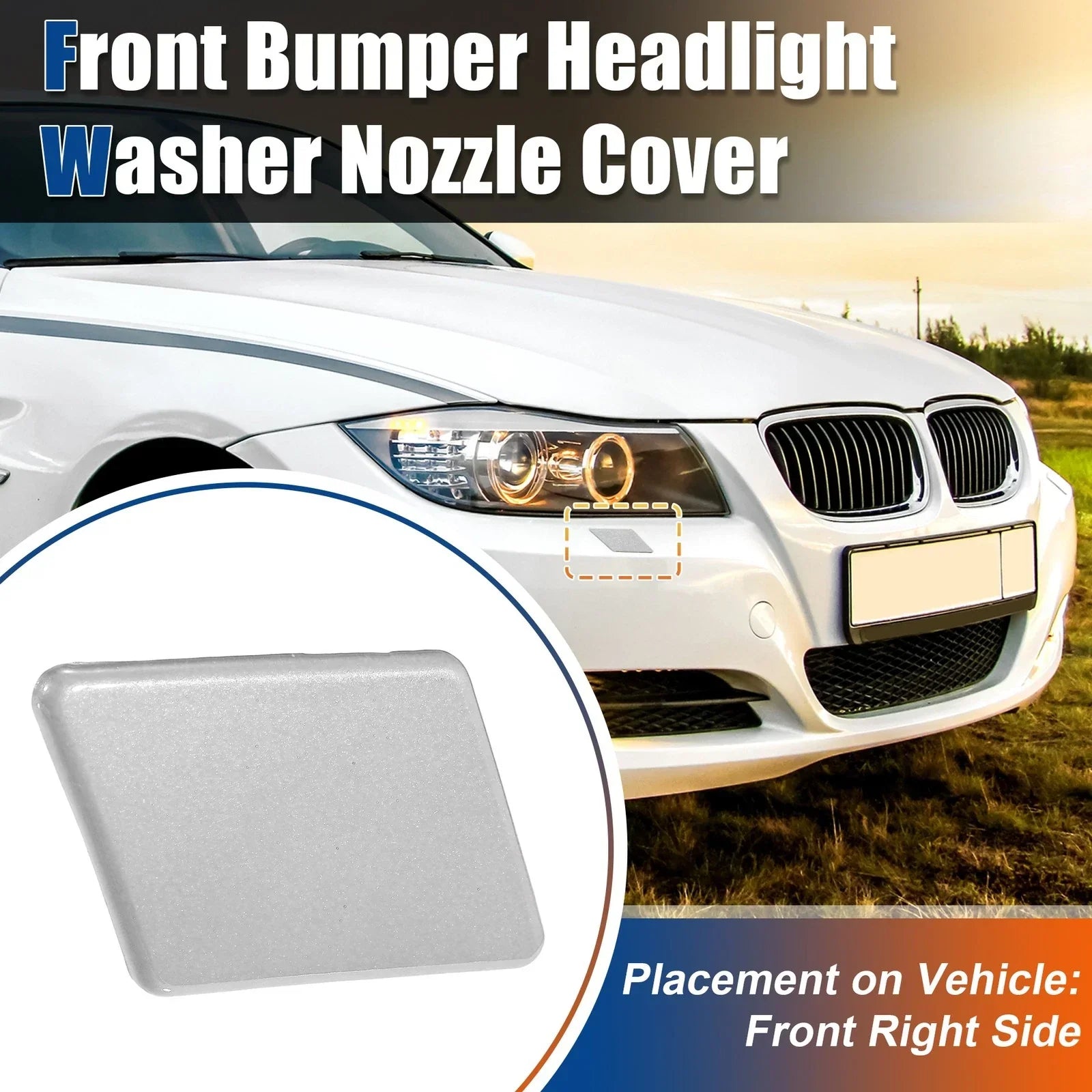 Right Side Front Bumper Washer Nozzle Cover for BMW 3 Series E90 Silver Tone