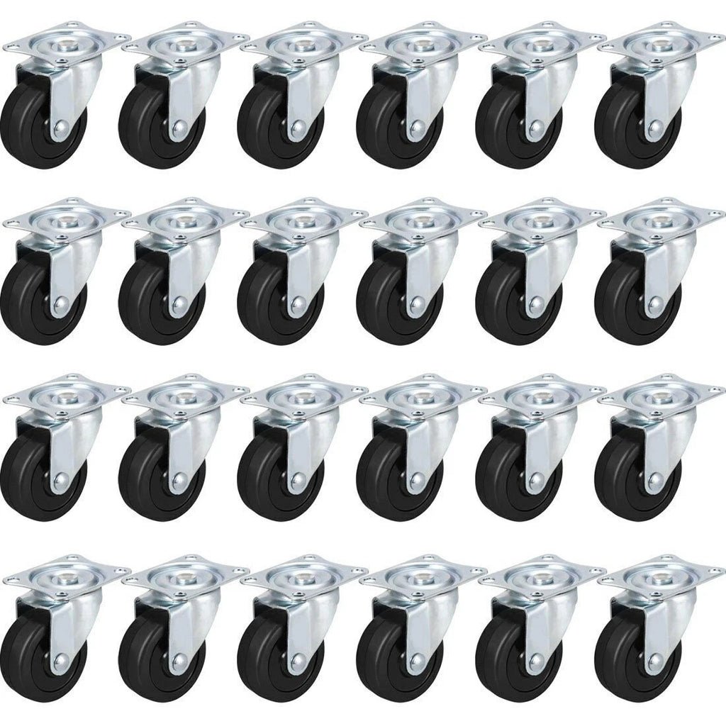 24 Pack 2" Rubber Swivel Caster Wheels with Top Plate & Bearing