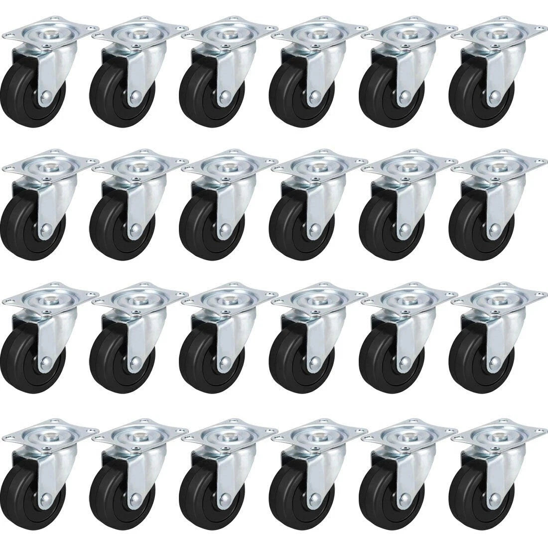 24 Pack 2" Rubber Swivel Caster Wheels with Top Plate & Bearing