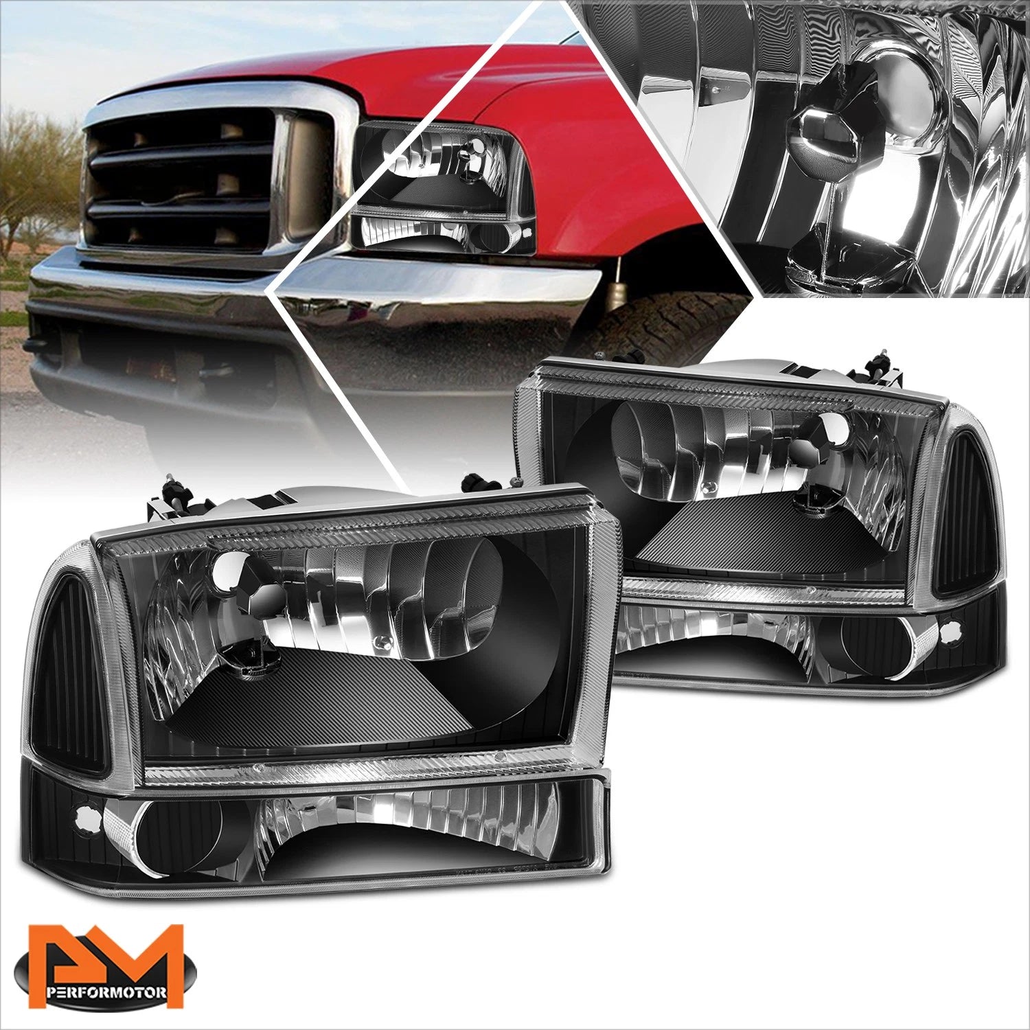 Headlight Lamps for Ford F250/F350 Super Duty (1994–2004) Black Housing Clear Corner