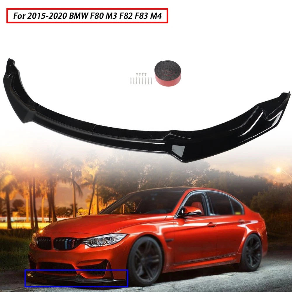 Front Bumper Lip Sport CS Style Glossy Black for BMW M3 M4 (2015–2020)