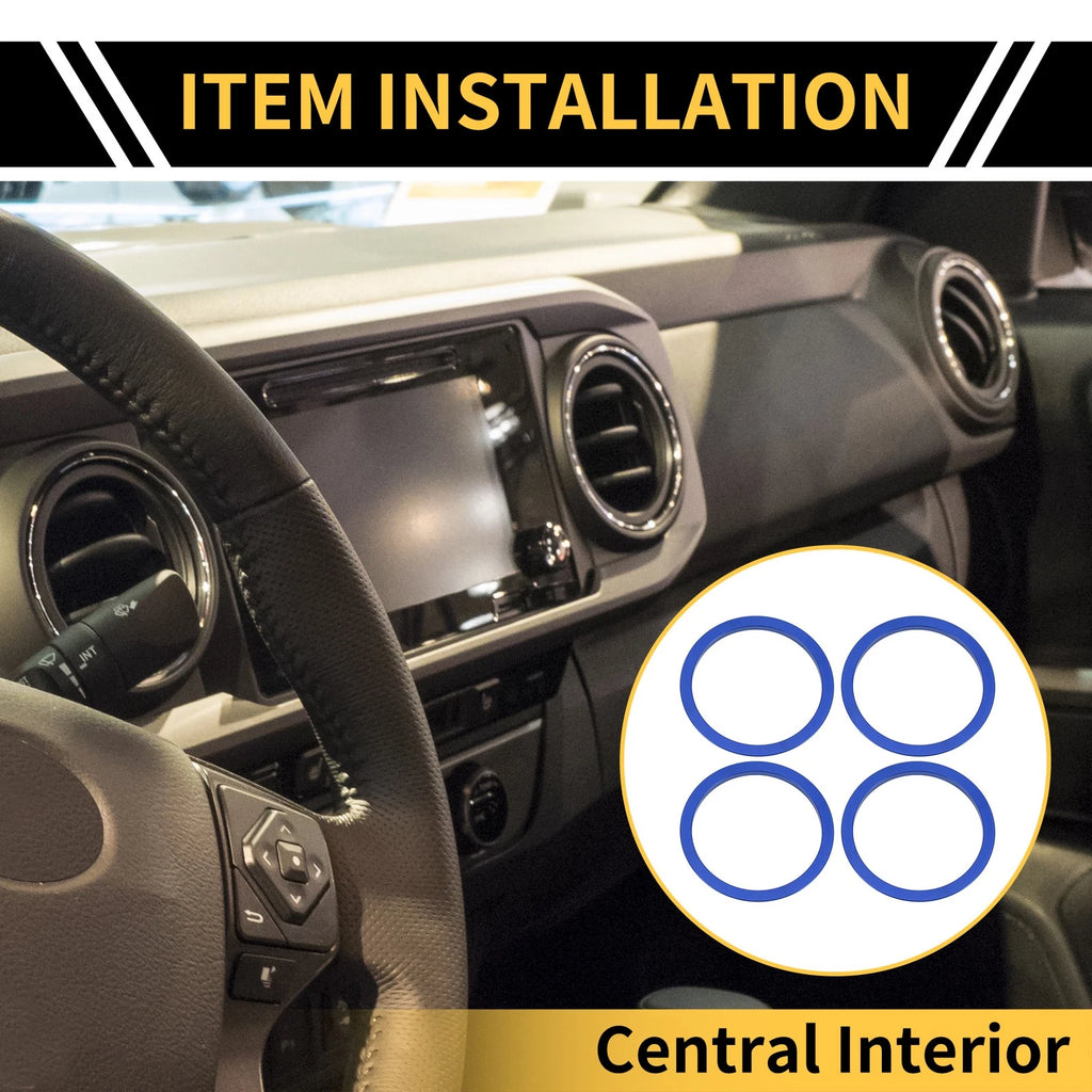 Set of 4 AC Vent Dashboard Decoration Rings for Toyota Tacoma (2016–2023) Blue