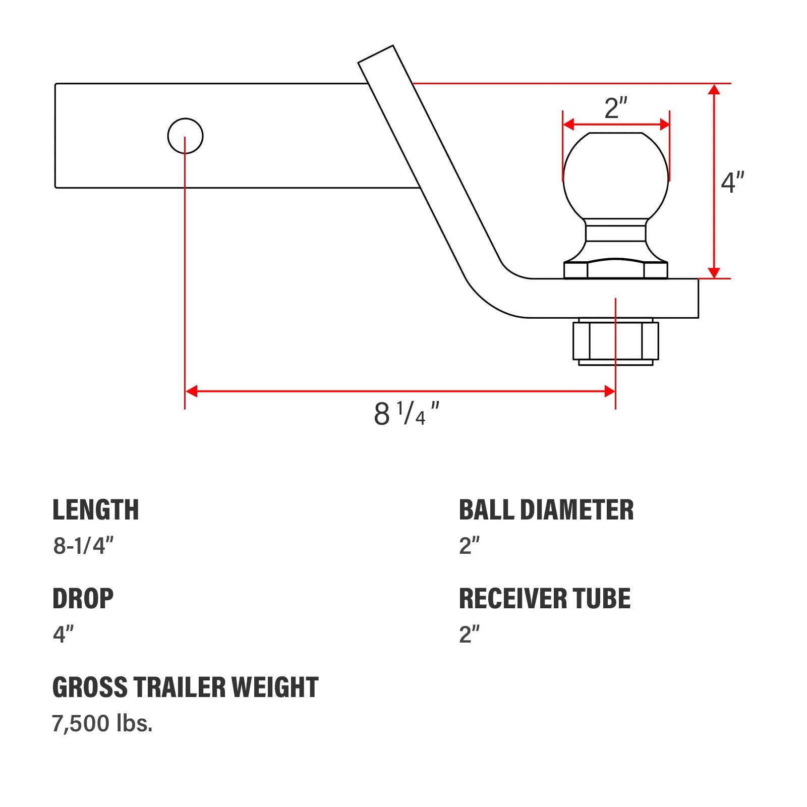 Trailer Hitch Ball Mount with 2" Ball for All Vehicles