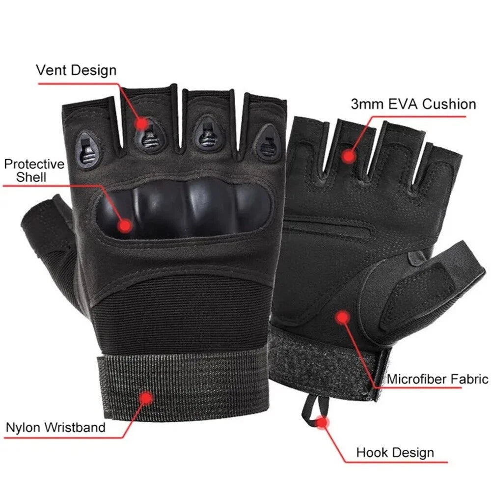 Tactical Fingerless Gloves with Knuckle Protection for Military Training