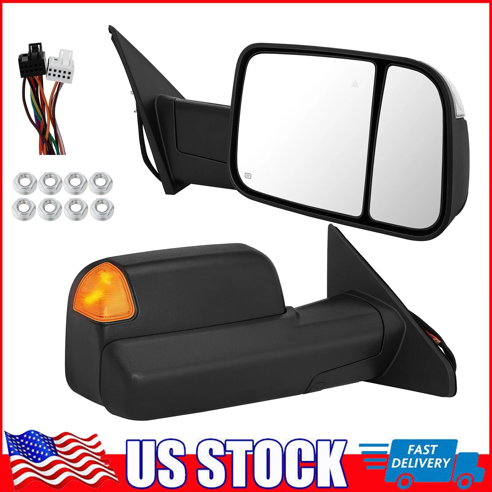 Power Heated Puddle Lamp Tow Mirror for Dodge Ram 1500 (2019–2022)