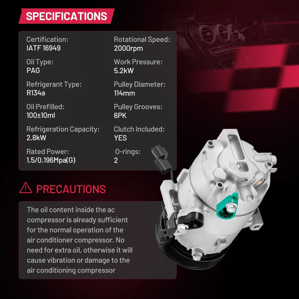 AC Compressor with Clutch for Hyundai Elantra GT (2014–2017) Kia Forte (2014–2018) Forte5 2.0L