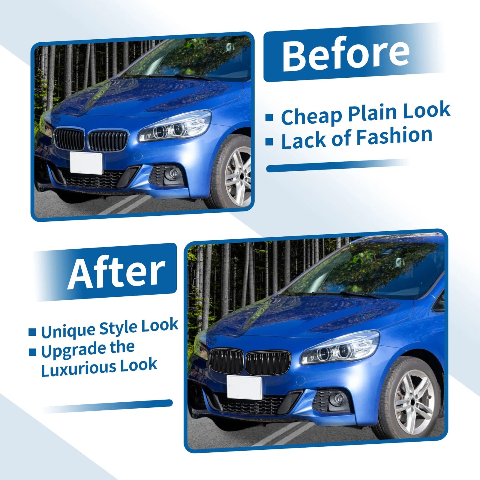 Pair Front Upper Bumper Grille for BMW 2 Series ActiveTourer (2014–2021)