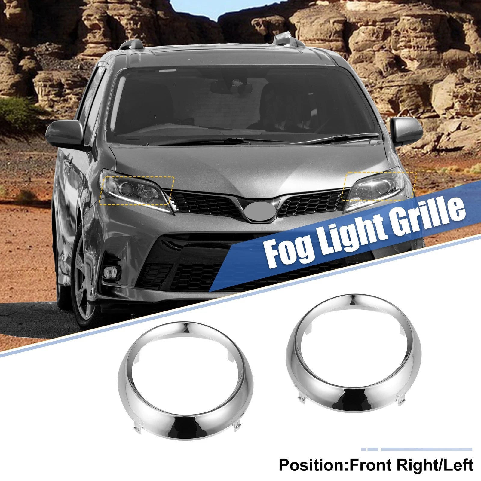 Pair of Fog Light Grille Covers for Toyota Sienna SE (2011–2020) 52712-08020