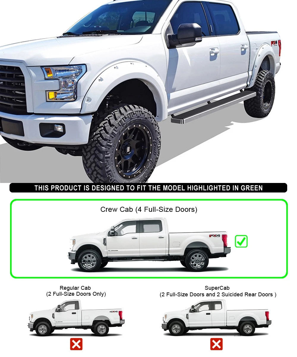 Set of 2 Polished Side Bars for Ford F150 SuperCrew (2015–2026)