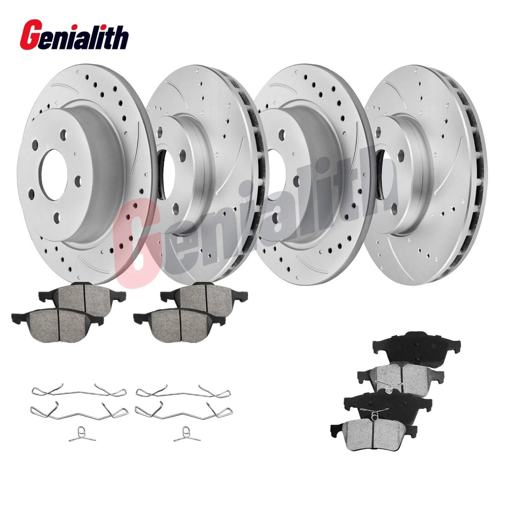 Set of 4 Drilled Slotted Disc Rotors & Brake Pads for Ford C-Max (2013–2018)