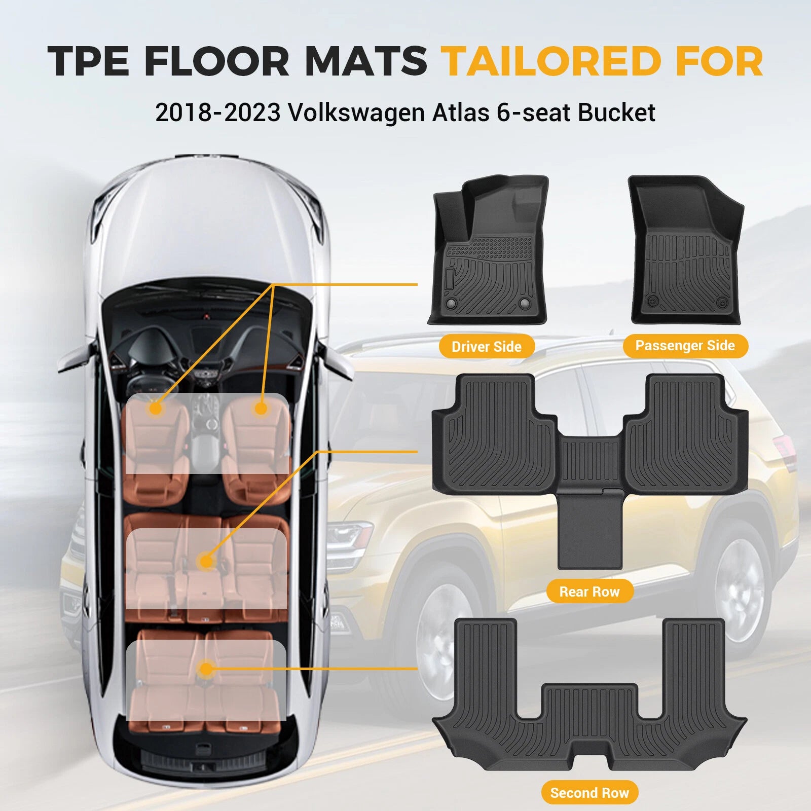 Set of 3 All Weather Floor Mats for Volkswagen Atlas (2018–2024)