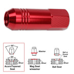 Set of 20 M12X1.5 Red JDM Open End Conical Wheel Lug Nuts + 20mm Extension