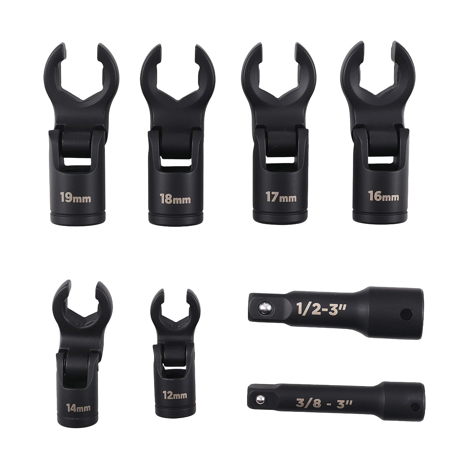Set of 8 Flex Head Flare Nut Wrenches for Automotive Repair