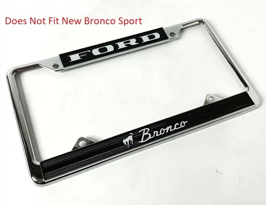 License Plate Frame Chrome Metal for Ford Bronco (2021–2024) Black Script
