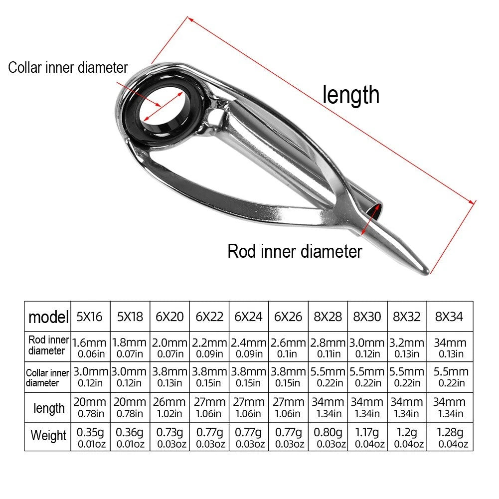 Set of 10 Silver Fishing Guides with Anti-Tangle Rod Tip Rings