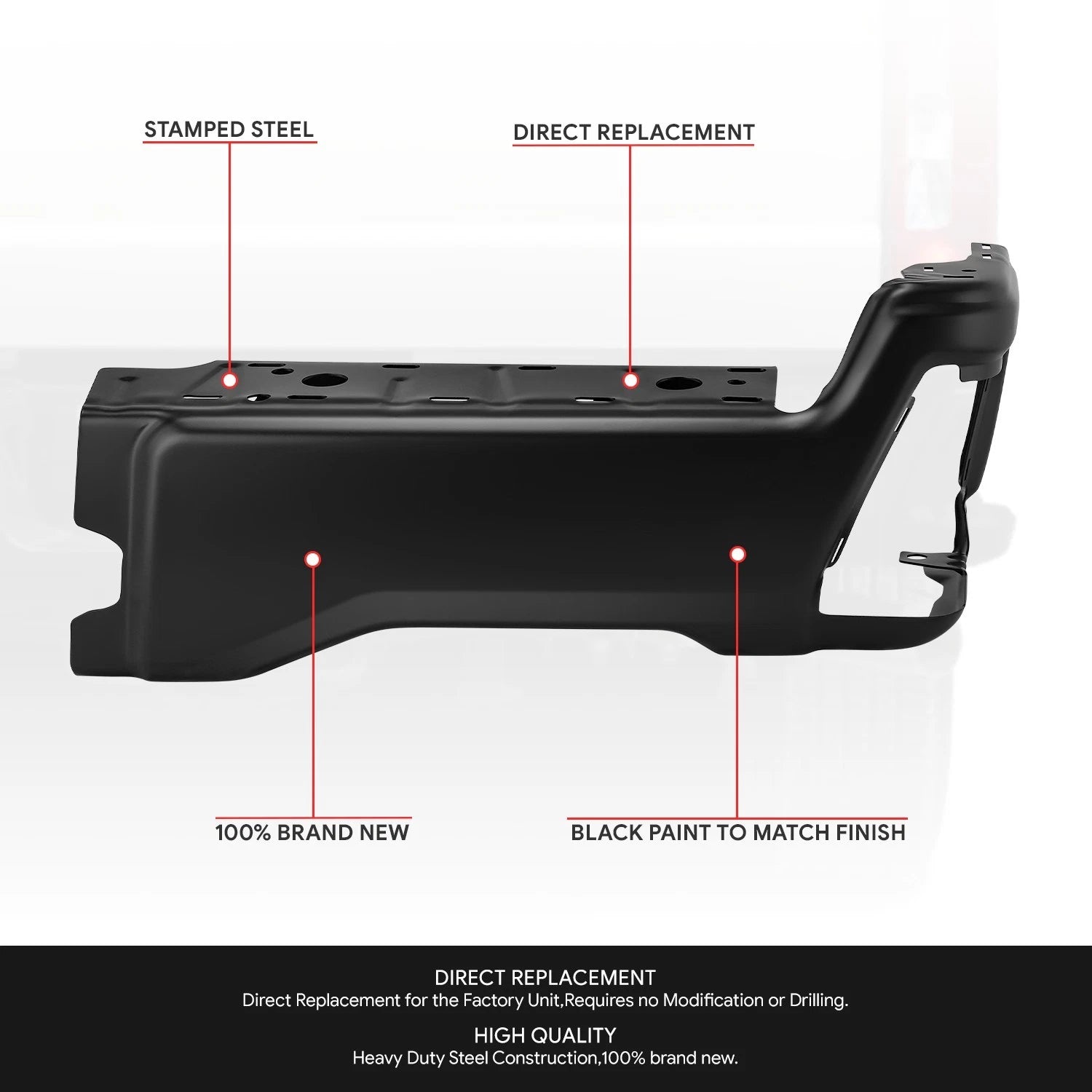 Right Rear Bumper End Cap for Ford F-250 SD (2023–2025) Black w/o Sensor Hole