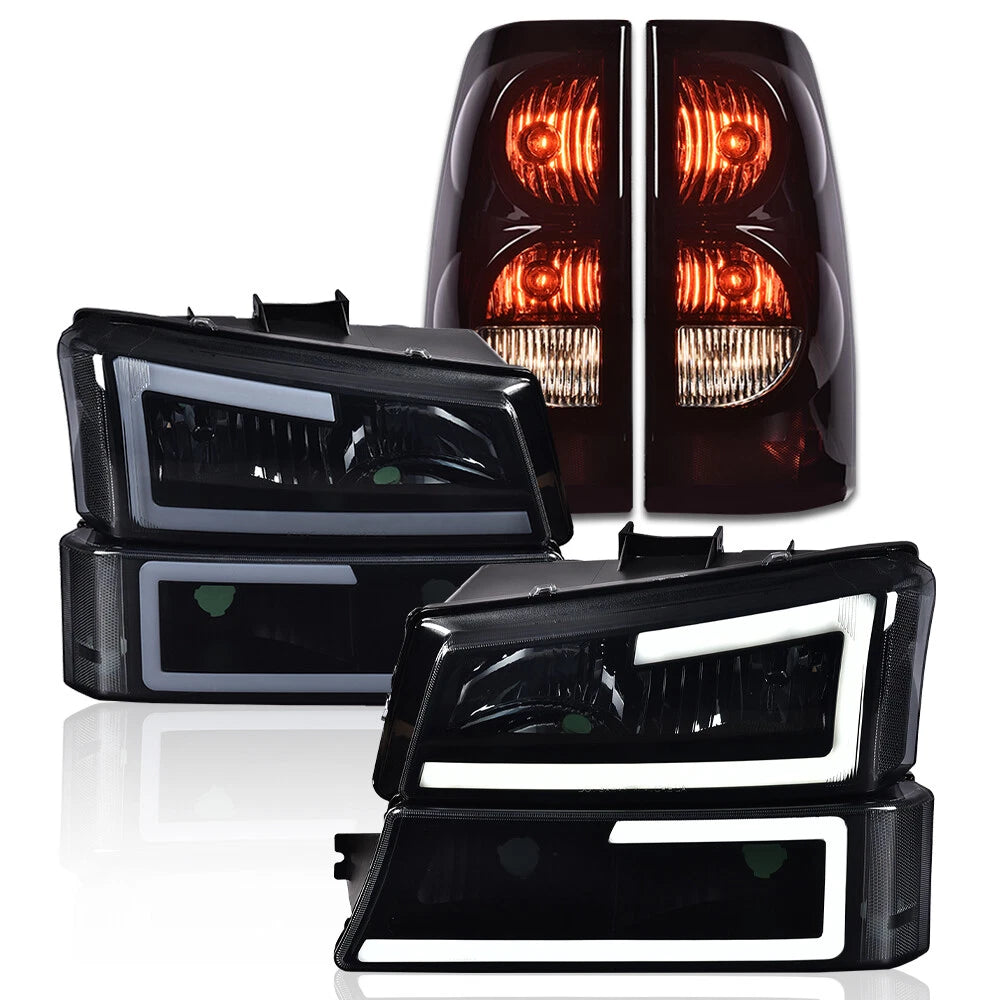 LED DRL Bumper Headlights + Smoke Tail Lights for Chevy Silverado (2003–2007)