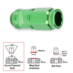 20Pc M12X1.25 Green JDM Open End Cone Wheel Lug Nuts + Spline Locks + Key
