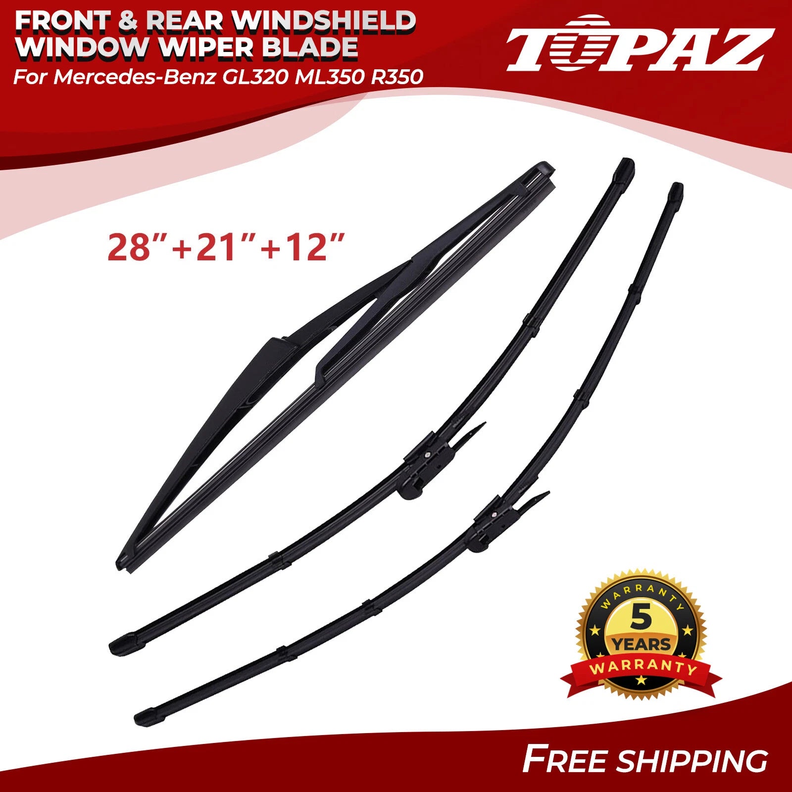 Set of 3 Windshield Wiper Blades for Mercedes-Benz GL320 ML350 R350 (2007–2012)