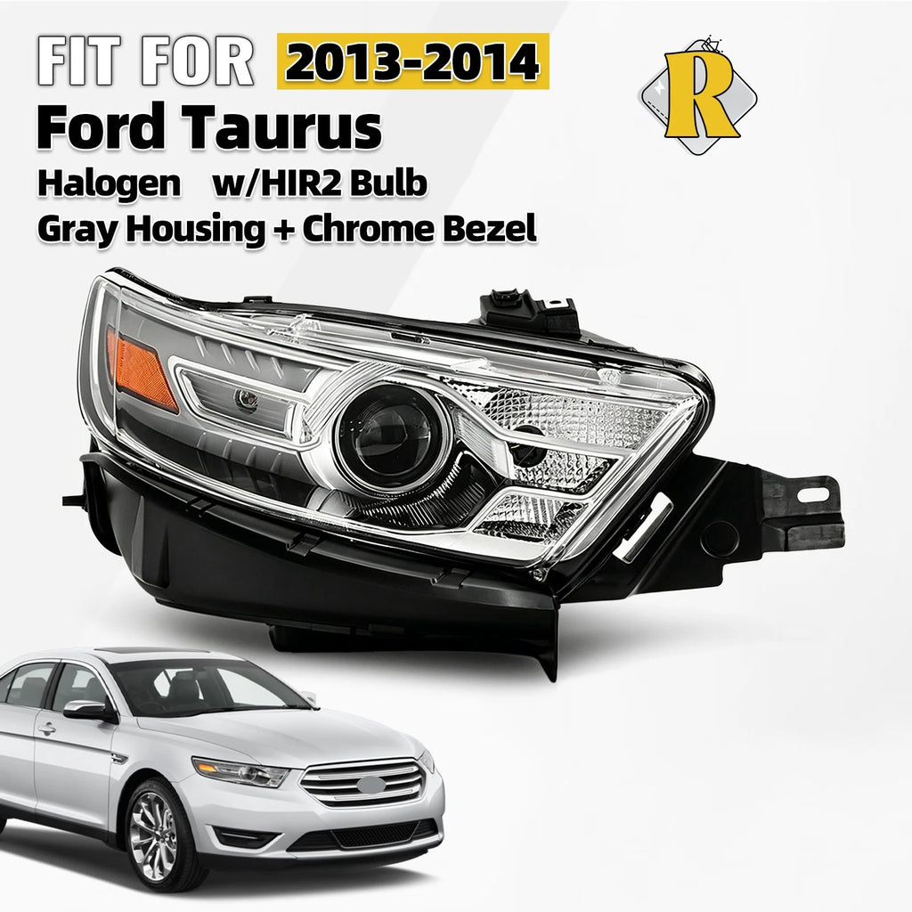 Halogen Headlight for Ford Taurus (2013–2014) HIR2 Bulb Right Chrome Bezel