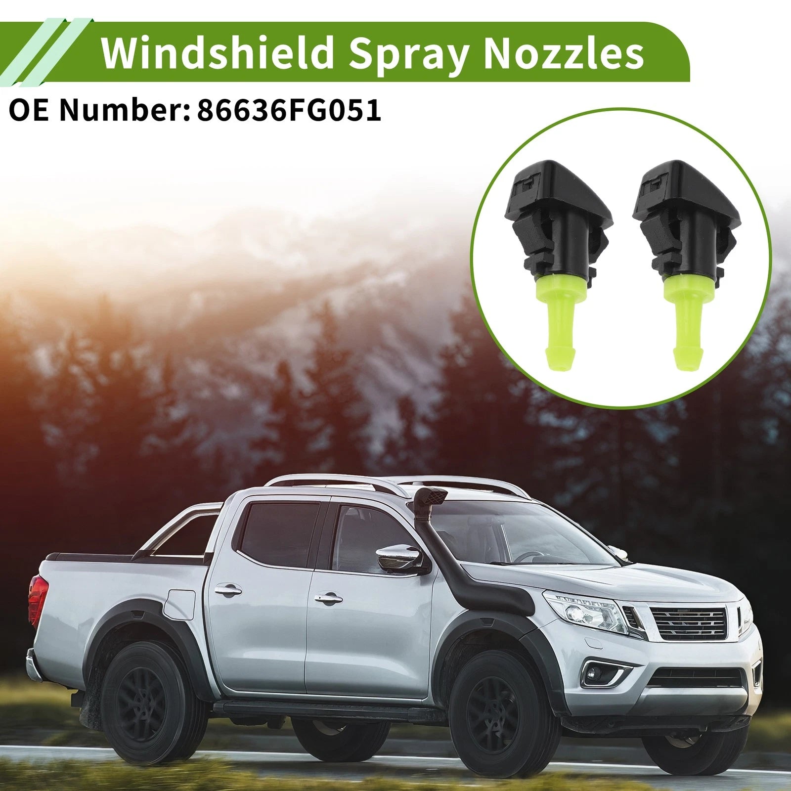 Set of 1 Windshield Washer Nozzle with Hose Connector for Subaru (No.86636FG051)