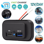 Dual USB Fast Charger Socket for Car Boat RV (QC3.0 PD Type-C)