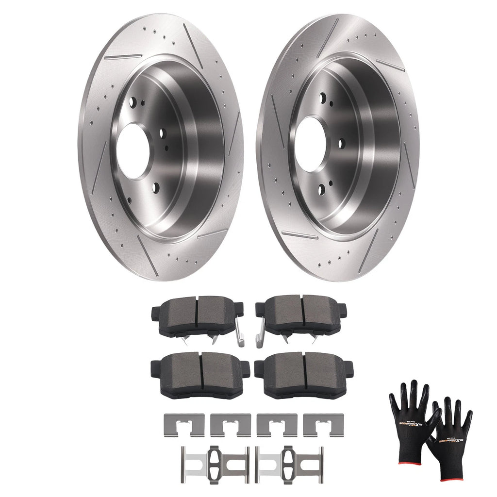 Set of 2 Rear Brake Rotors + Ceramic Brake Pads for Honda CR-V (2005–2016) / Acura RDX (2010–2018)