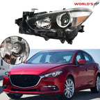 Left Side Headlight for Mazda 3 (2017–2018) Halogen Clear Lens Black Housing