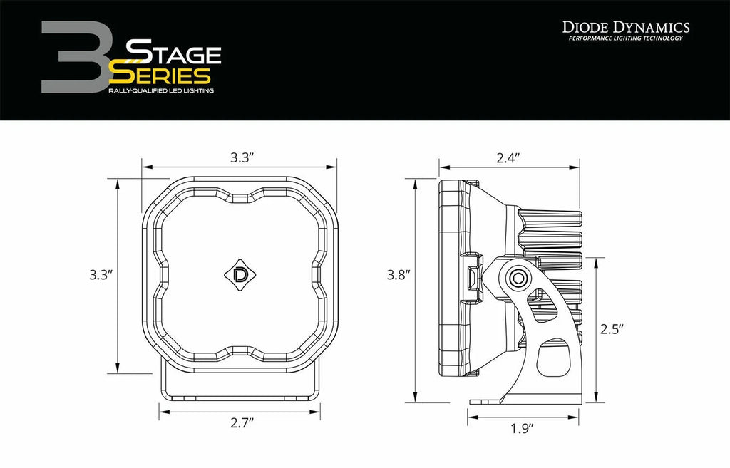 Diode Dynamics SS3 Stage Series 3 Inch White MAX Combo LED Pods for RAM (2019–2024)
