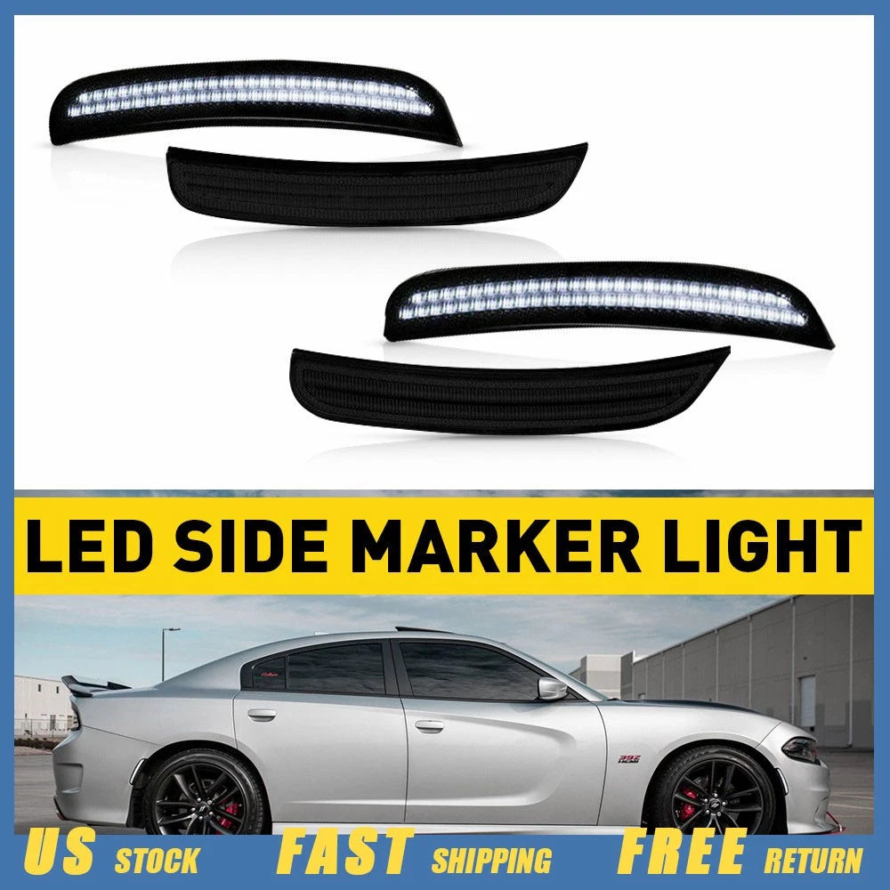 LED Side Marker Fender Lights Smoked White for Dodge Charger (2015–2022)