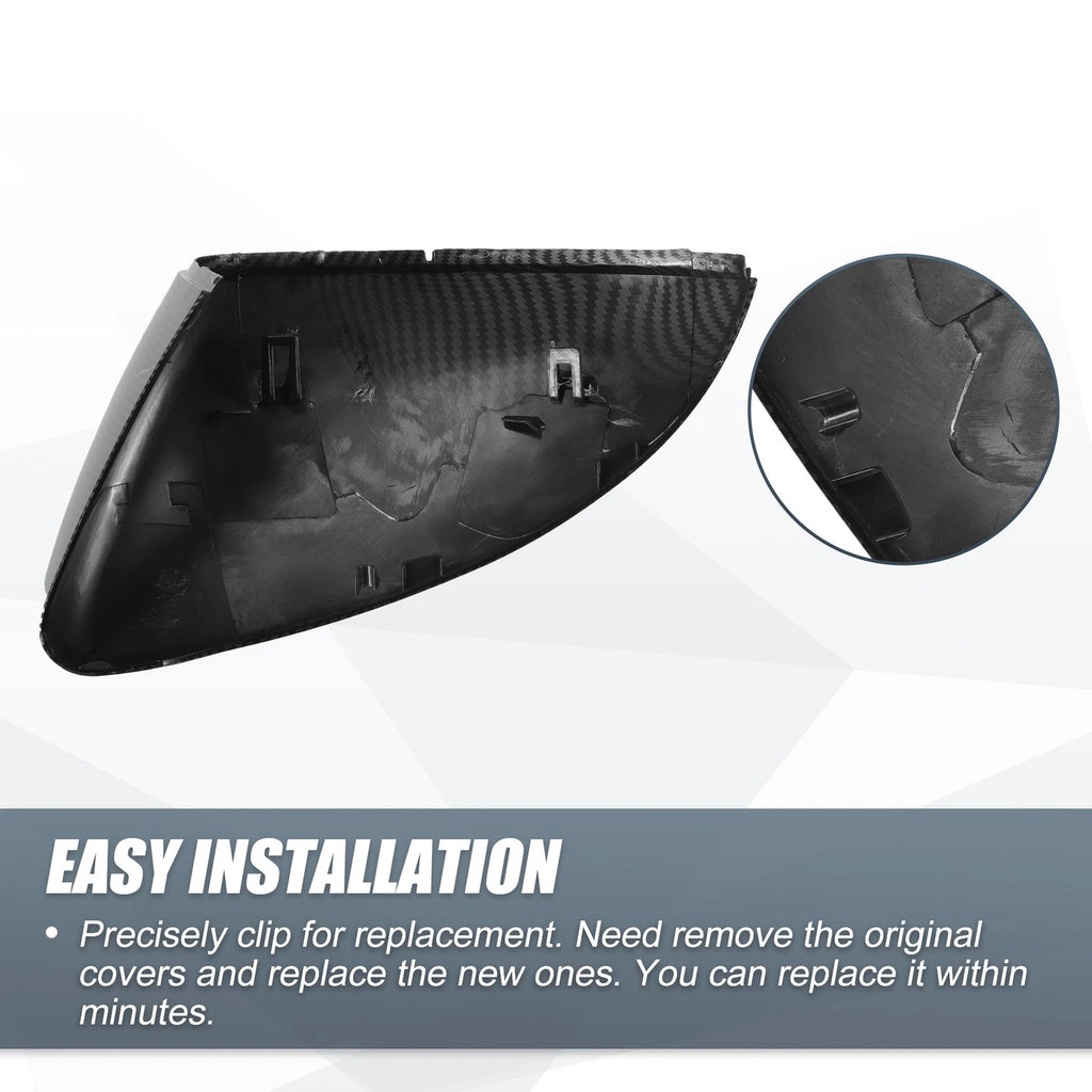 Pair Rearview Mirror Cover Cap Black Carbon Fiber for Volkswagen Golf MK7 (2015–2020)