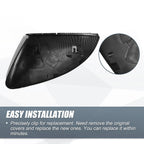 Pair Rearview Mirror Cover Cap Black Carbon Fiber for Volkswagen Golf MK7 (2015–2020)