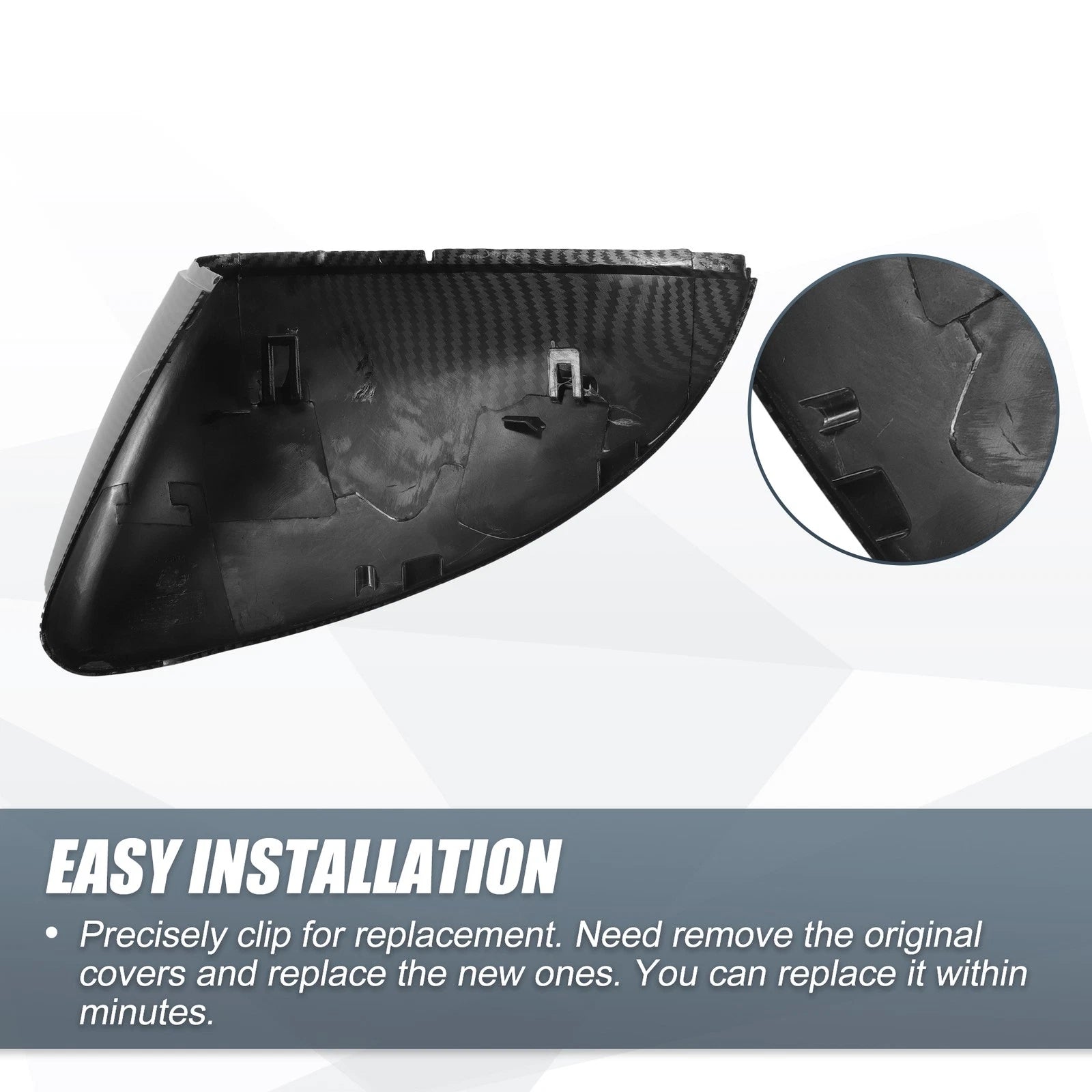 Pair Rearview Mirror Cover Cap Black Carbon Fiber for Volkswagen Golf MK7 (2015–2020)