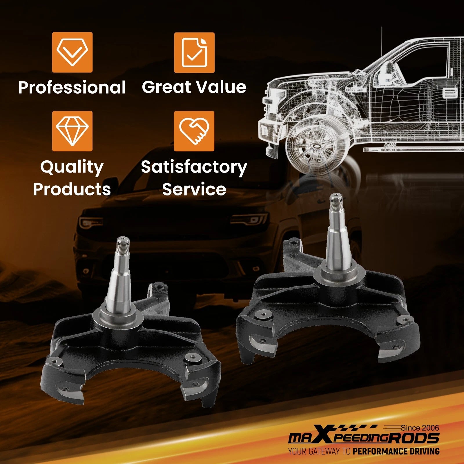 Pair 3" Lowering Drop Spindle 1.25" Rotor for Chevrolet C10 (1973–1987)