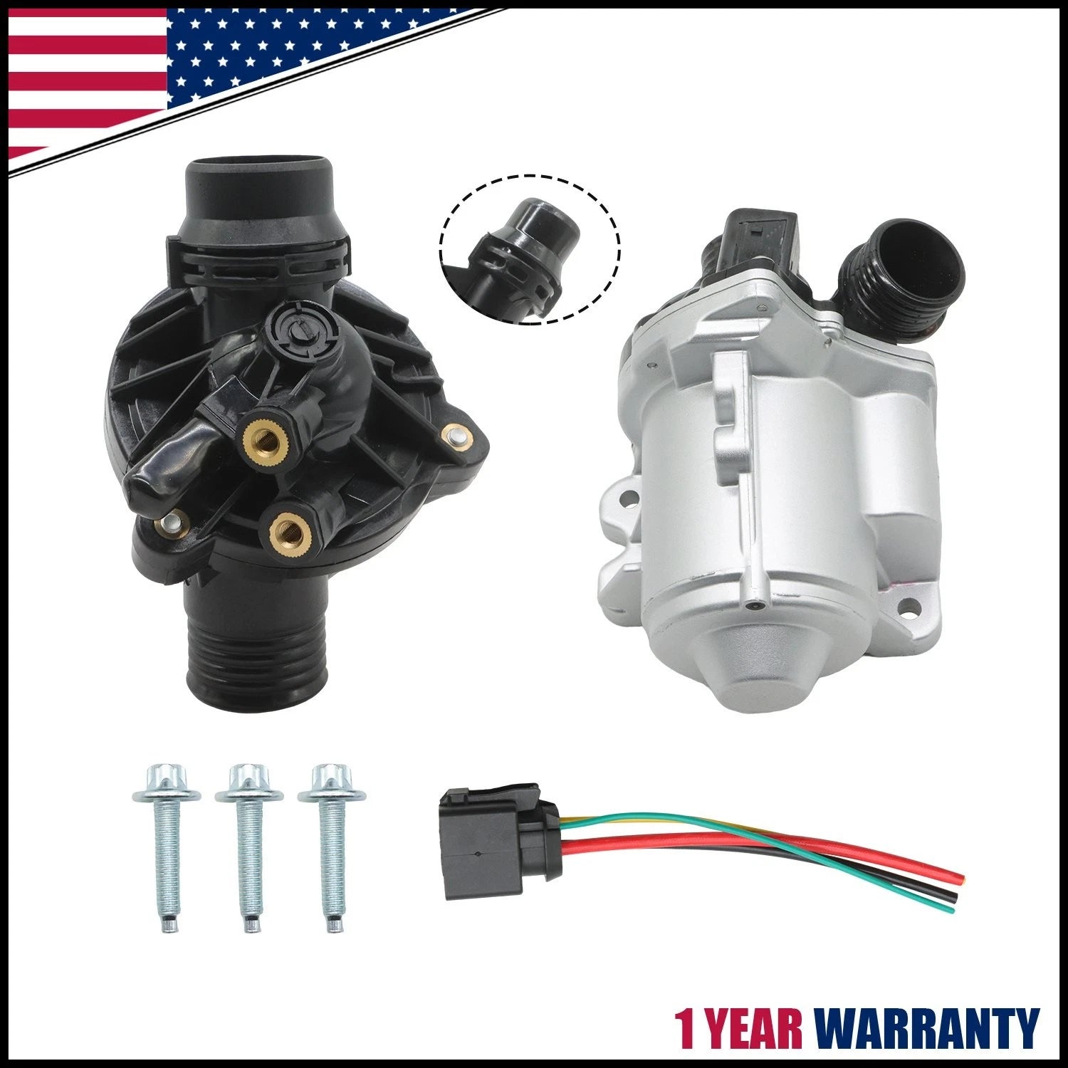 Electric Engine Water Pump w/Thermostat 11517563659 for BMW 335i 535i (2007–2013)