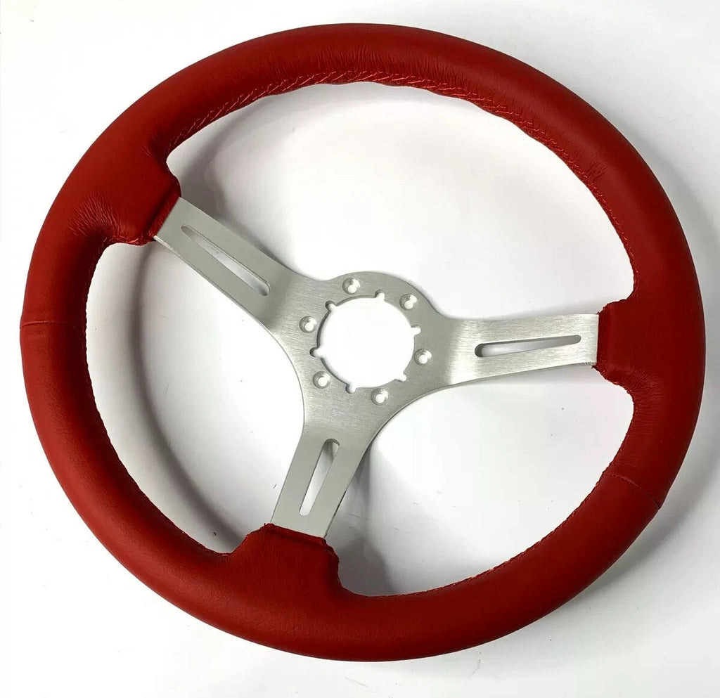 14 Inch Brushed 6 Hole Leather Steering Wheel with Horn Button for Universal (All)