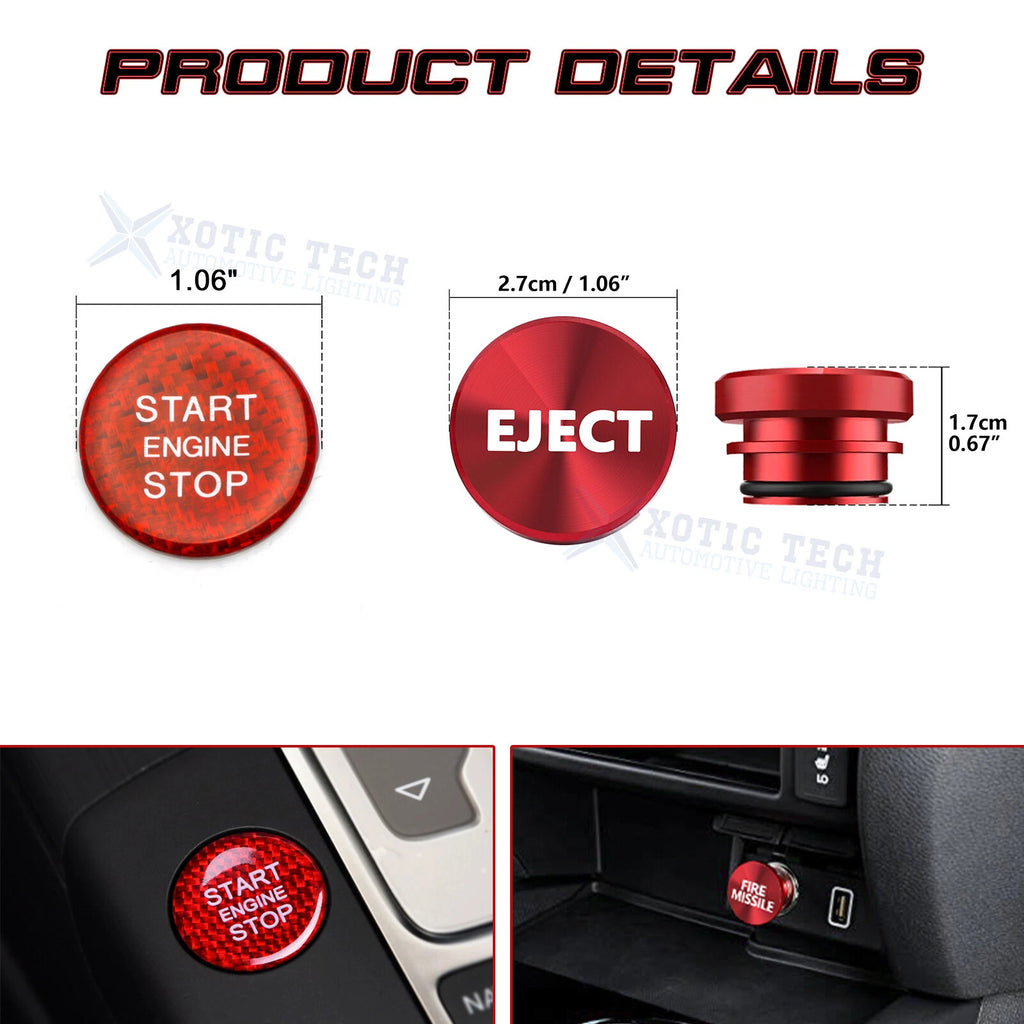 Red Carbon Engine Start + Cigarette Lighter Eject Button Trim for Audi A4 S4 RS4 (2016-2019)
