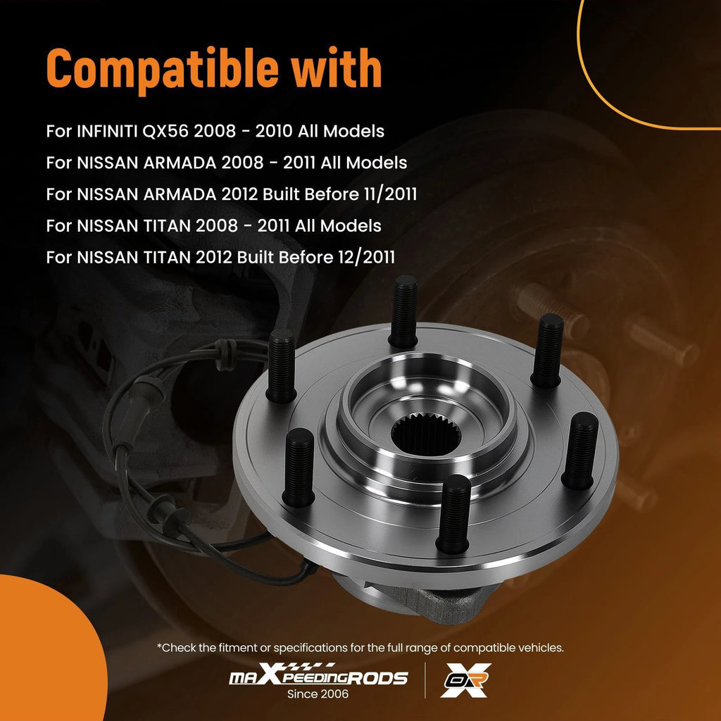 Front Wheel Hub & Bearing WA515124 6 Lugs ABS for Infiniti QX56 Titan (2008–2012)